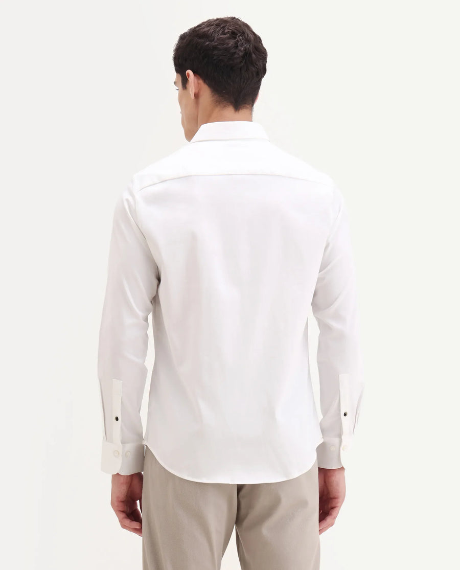 Rare Rabbit Men's Holla-25 White Cotton Blend Plain Regular Fit Full Sleeve Collared Shirt