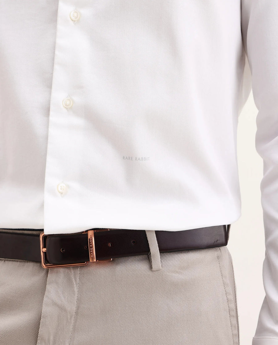 Rare Rabbit Men's Holla-25 White Cotton Blend Plain Regular Fit Full Sleeve Collared Shirt