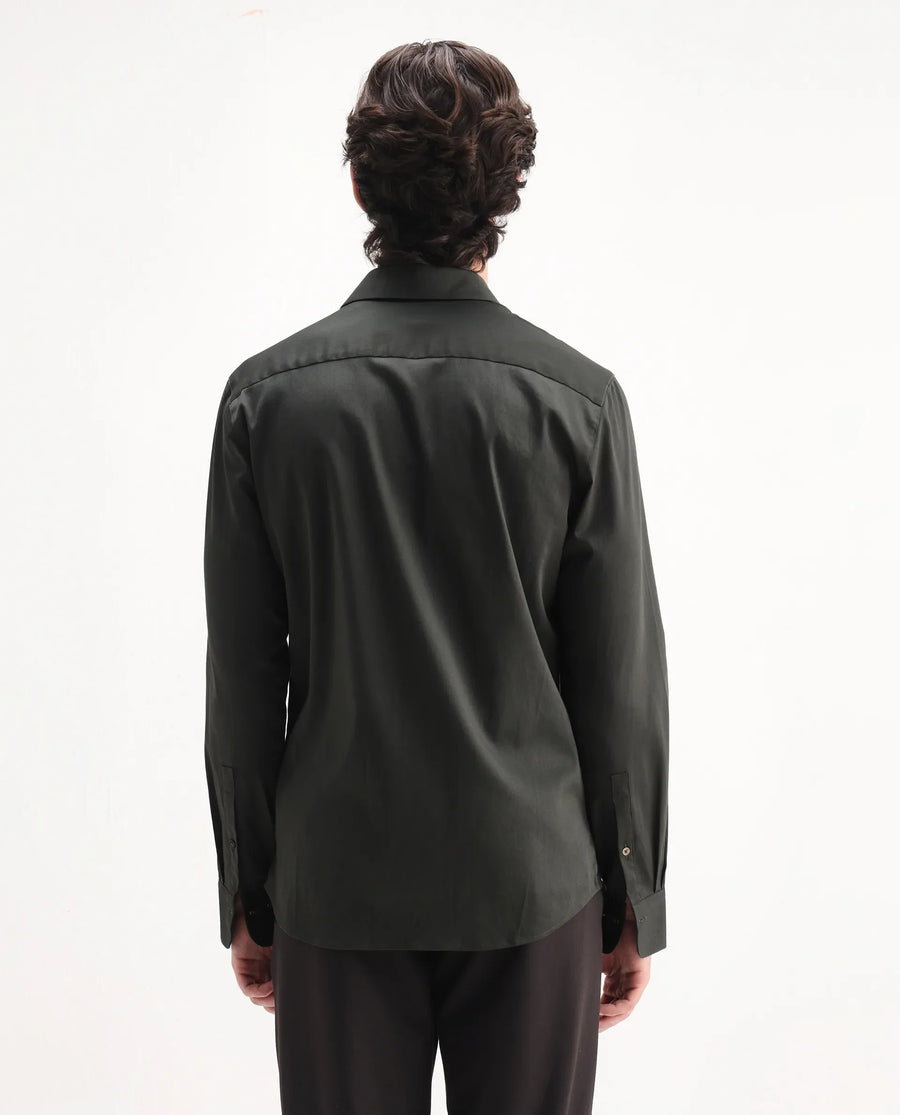 Rare Rabbit Men's Holla-26 Olive Cotton Plain Regular Fit Full Sleeve Collared Shirt