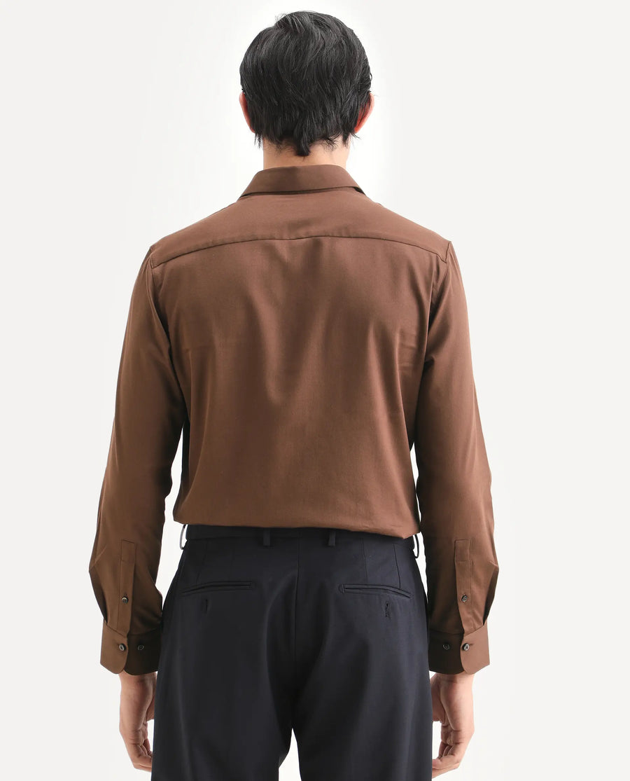 Rare Rabbit Men's Holla-Ss26 Brown Cotton Blend Fabric Full Sleeve Spread Collar Regular Fit Plain Shirt