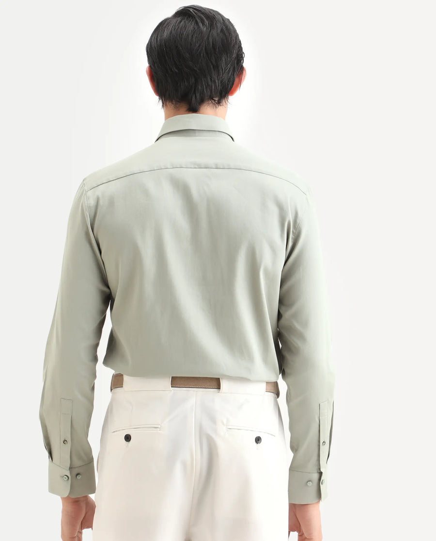 Rare Rabbit Men's Holla-Ss26 Pastel Green Cotton Blend Fabric Full Sleeve Spread Collar Regular Fit Plain Shirt