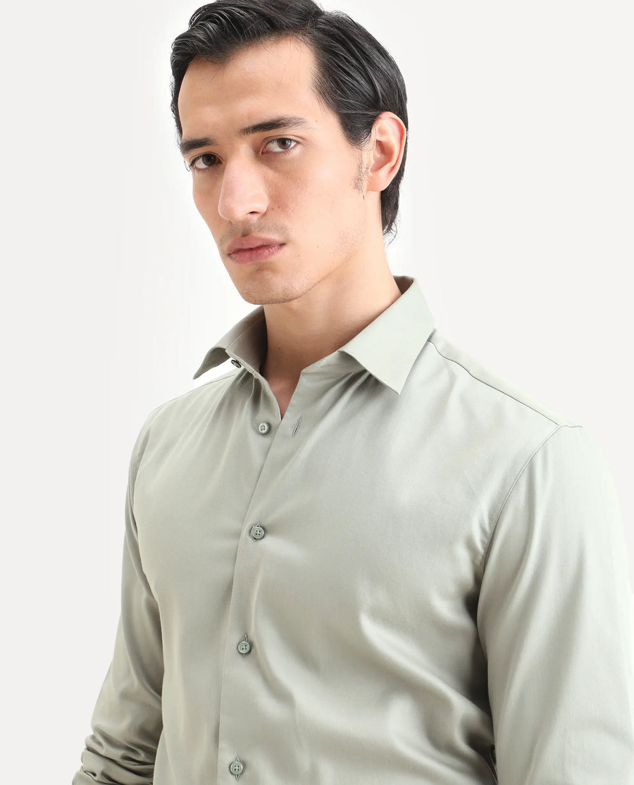 Rare Rabbit Men's Holla-Ss26 Pastel Green Cotton Blend Fabric Full Sleeve Spread Collar Regular Fit Plain Shirt