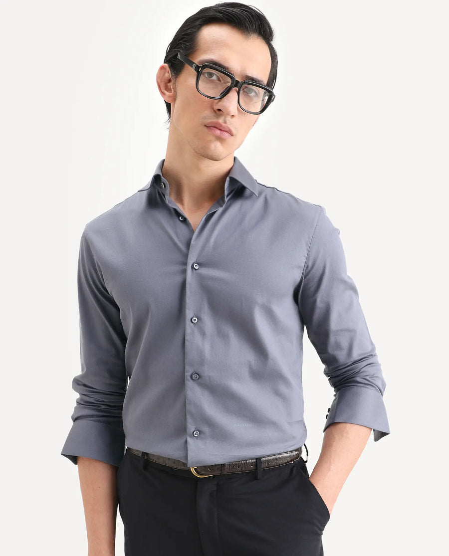 Rare Rabbit Men's Holla-Ss26 Purple Cotton Blend Fabric Full Sleeve Spread Collar Regular Fit Plain Shirt
