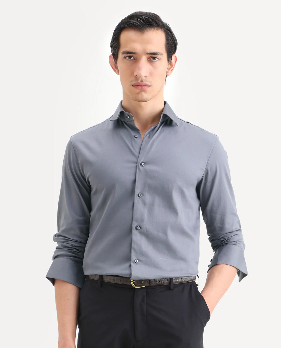 Rare Rabbit Men's Holla-Ss26 Purple Cotton Blend Fabric Full Sleeve Spread Collar Regular Fit Plain Shirt
