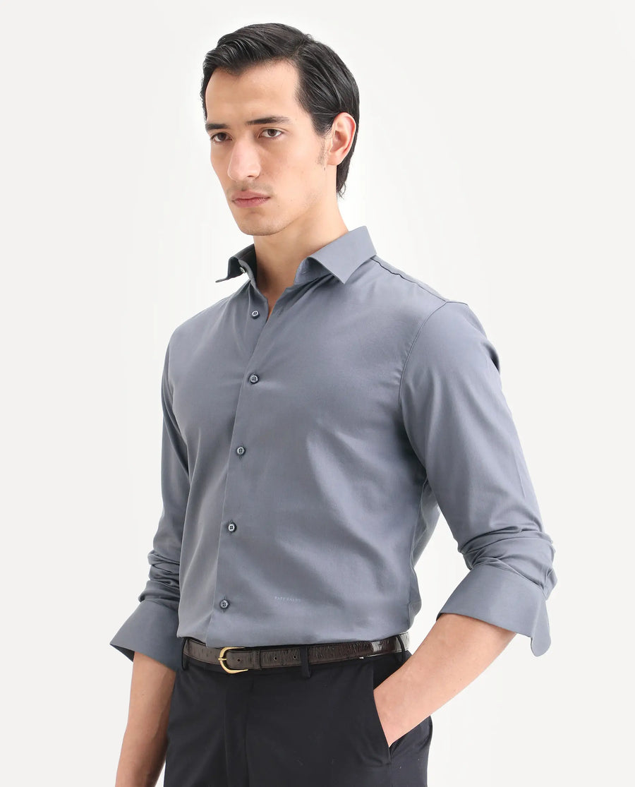 Rare Rabbit Men's Holla-Ss26 Purple Cotton Blend Fabric Full Sleeve Spread Collar Regular Fit Plain Shirt