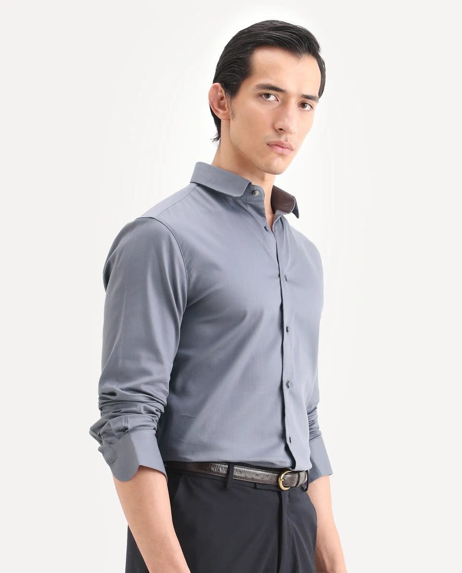 Rare Rabbit Men's Holla-Ss26 Purple Cotton Blend Fabric Full Sleeve Spread Collar Regular Fit Plain Shirt