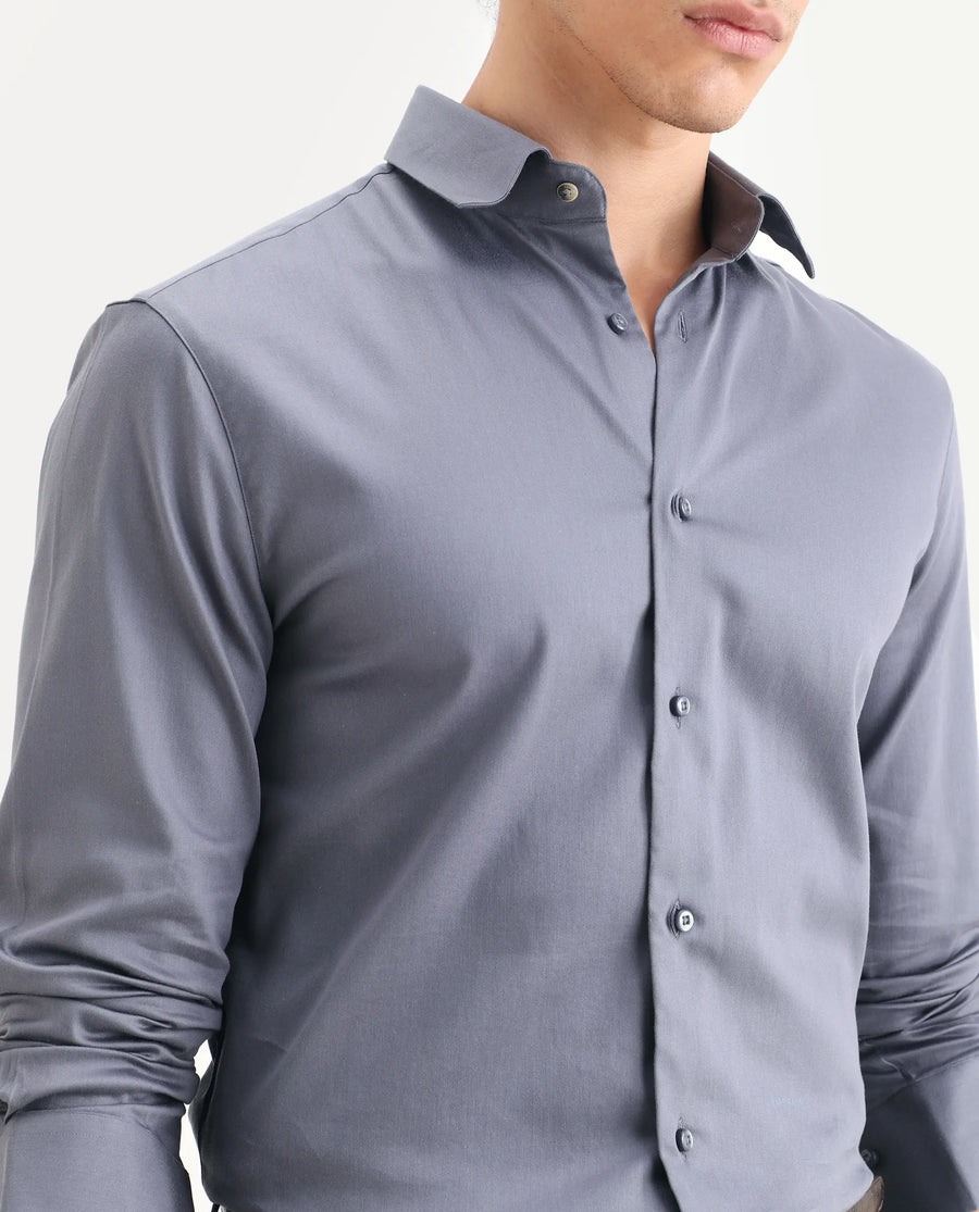 Rare Rabbit Men's Holla-Ss26 Purple Cotton Blend Fabric Full Sleeve Spread Collar Regular Fit Plain Shirt