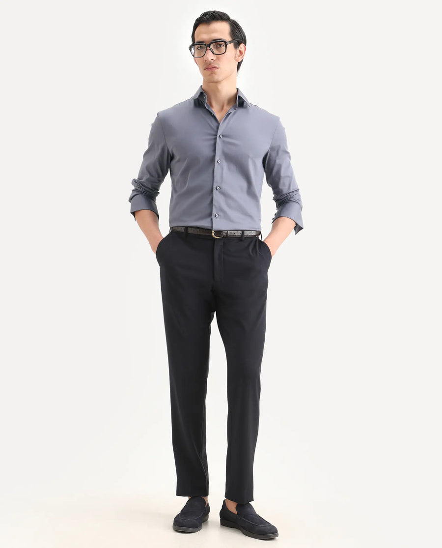 Rare Rabbit Men's Holla-Ss26 Purple Cotton Blend Fabric Full Sleeve Spread Collar Regular Fit Plain Shirt