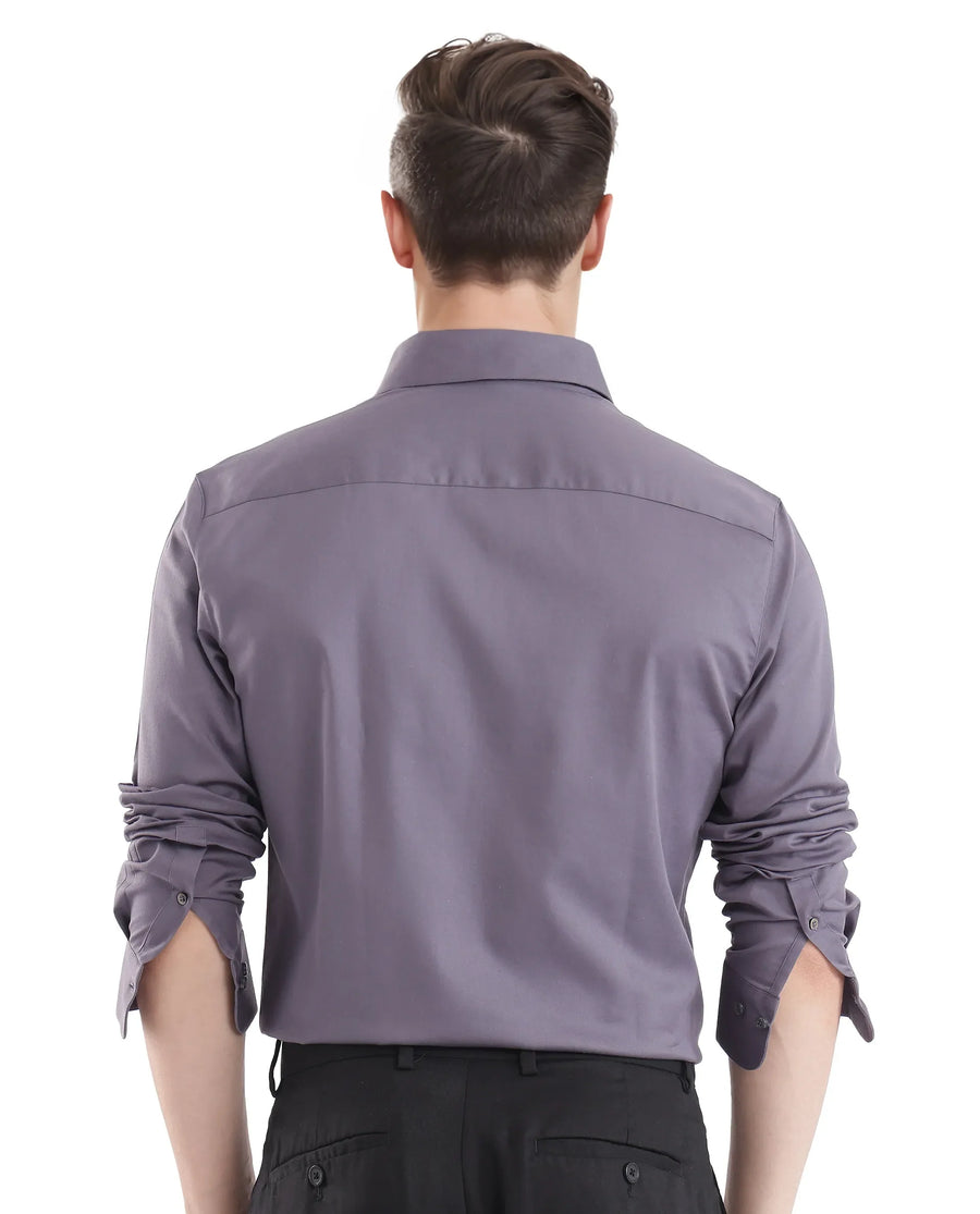 Rare Rabbit Men's Holla-25 Dusky Purple Cotton Blend Plain Regular Fit Full Sleeve Collared Shirt
