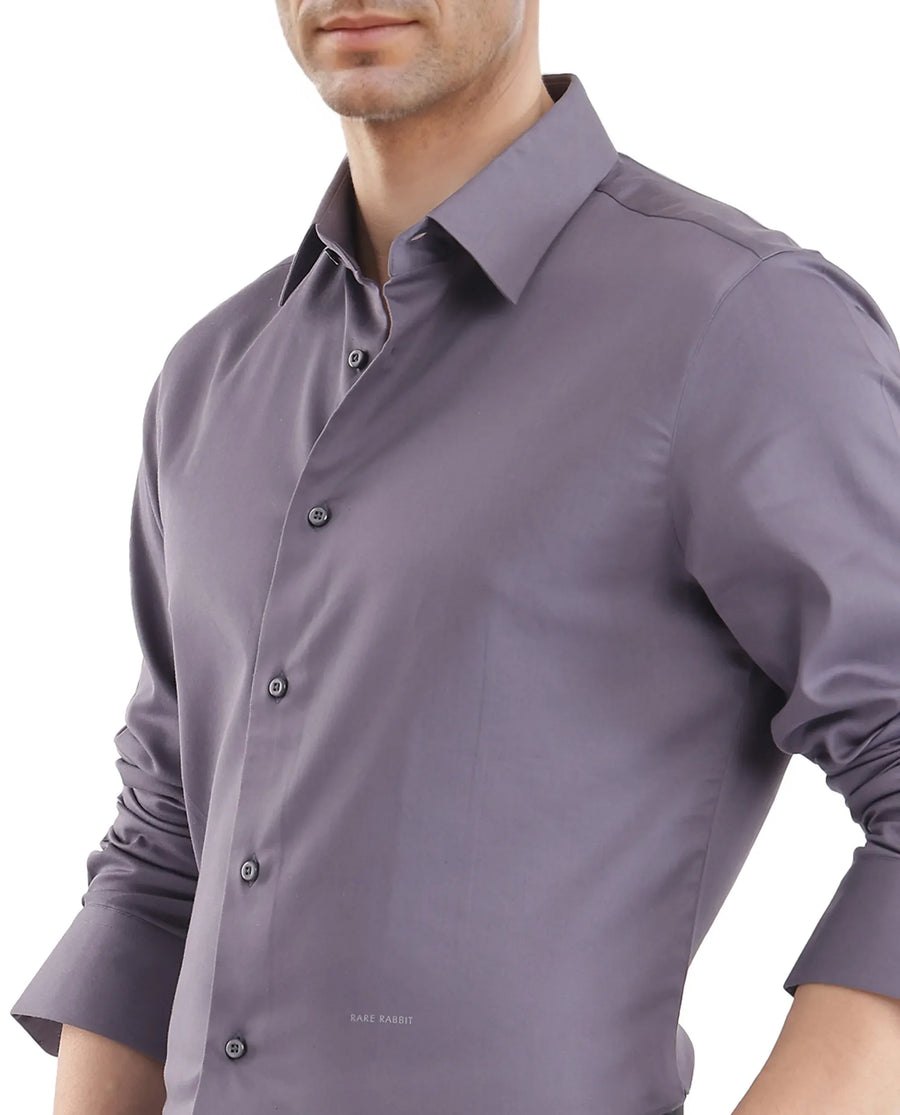 Rare Rabbit Men's Holla-25 Dusky Purple Cotton Blend Plain Regular Fit Full Sleeve Collared Shirt