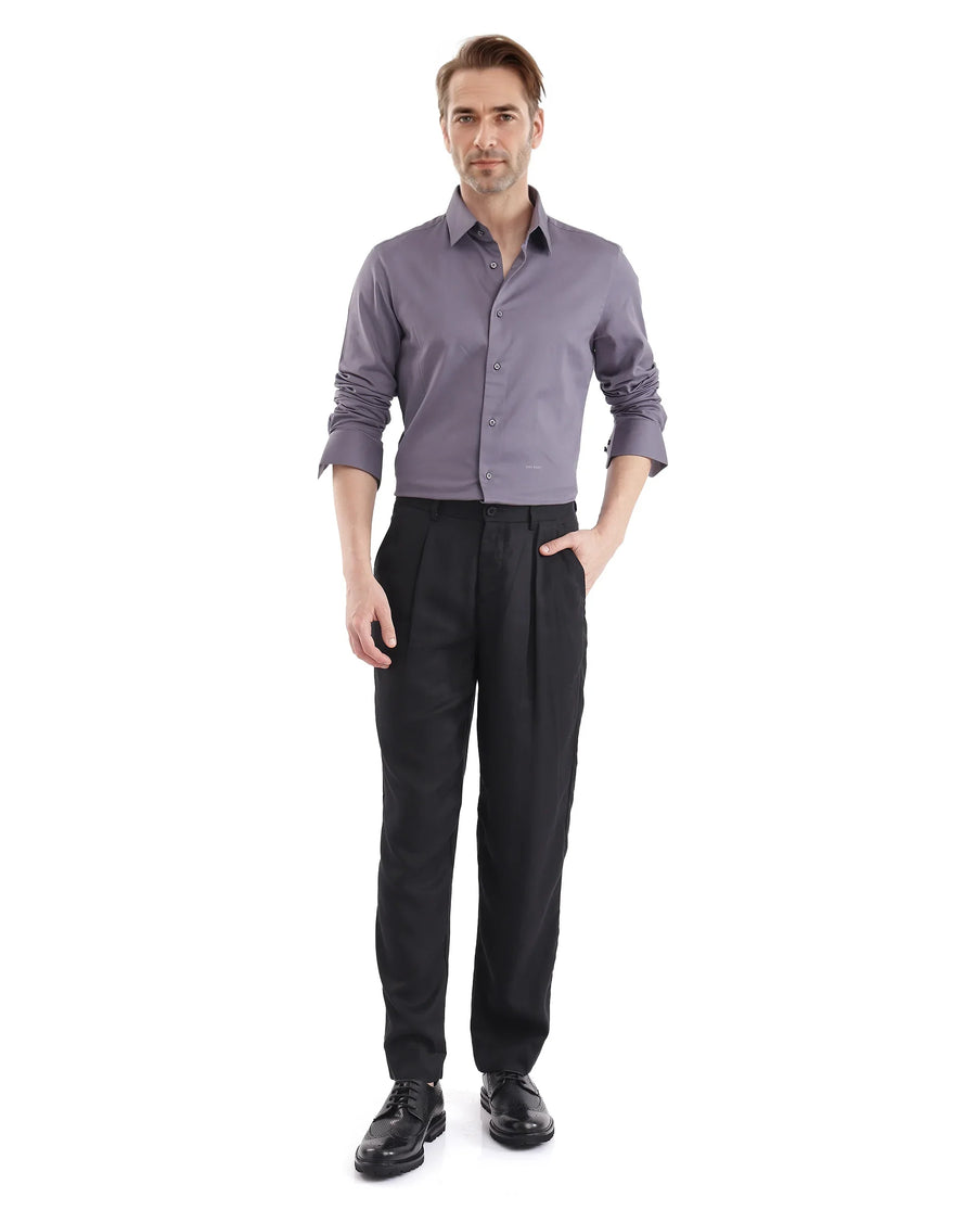 Rare Rabbit Men's Holla-25 Dusky Purple Cotton Blend Plain Regular Fit Full Sleeve Collared Shirt