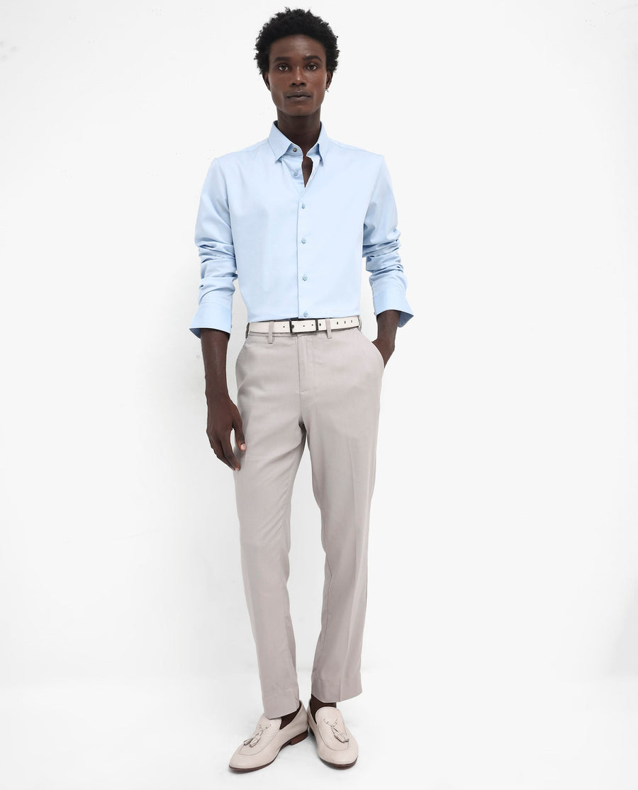 Rare Rabbit Men's Holand Light Blue Satin Plain Regular Fit Full Sleeve Collared Shirt