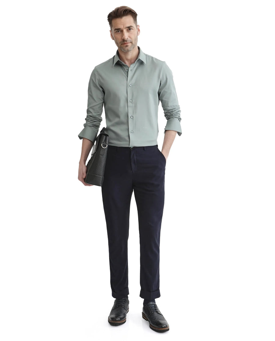 Rare Rabbit Men's Holla-25 Dusky Green Cotton Blend Plain Regular Fit Full Sleeve Collared Shirt