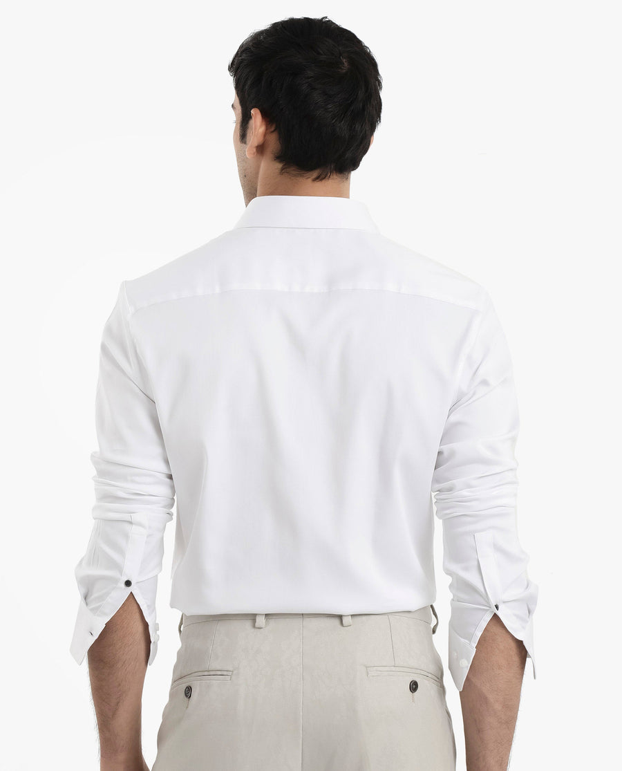 Rare Rabbit Men's Holla White Satin Plain Regular Fit Full Sleeve Collared Shirt