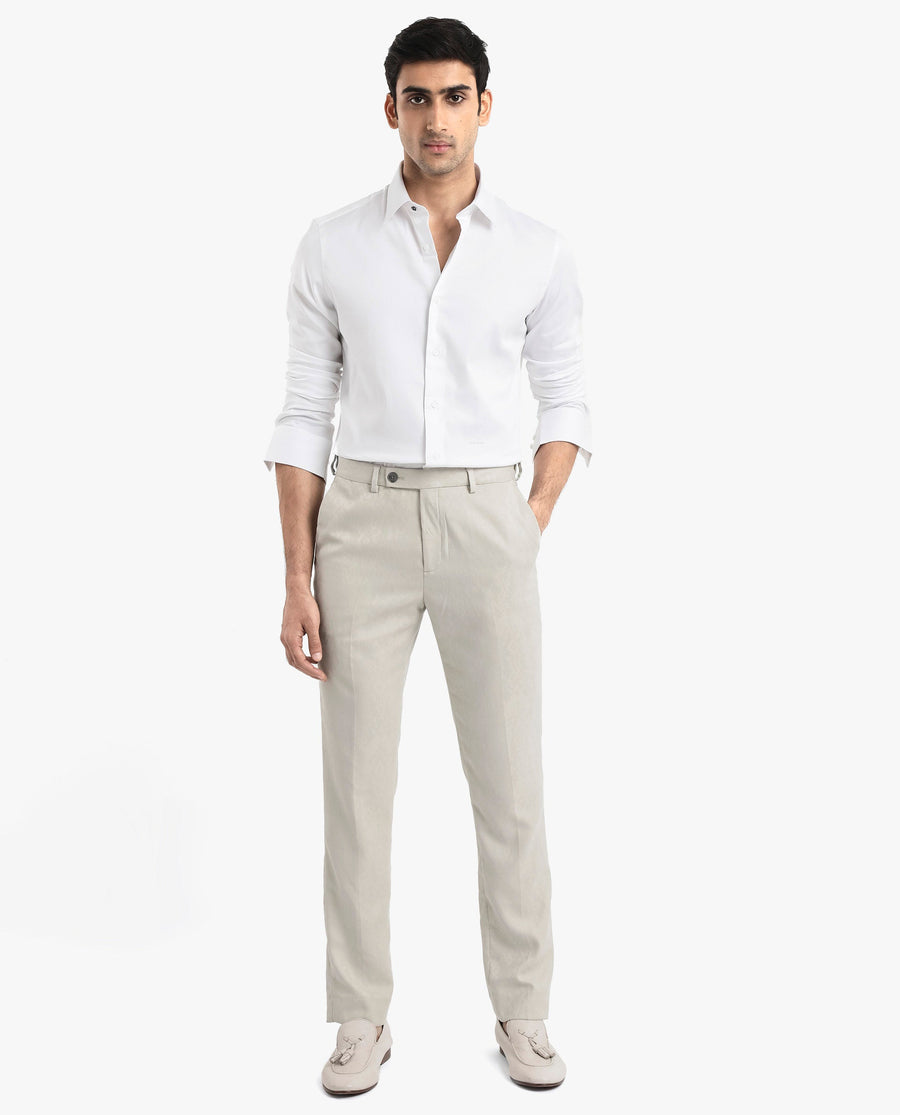 Rare Rabbit Men's Holla White Satin Plain Regular Fit Full Sleeve Collared Shirt