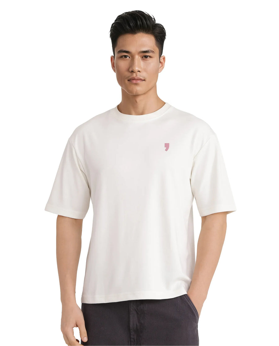 Rare Rabbit Men's Hol Off White Cotton Graphic Print Boxy Fit Half Sleeve Crew Neck T-Shirt