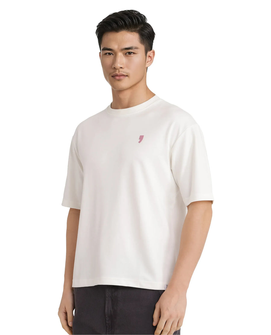 Rare Rabbit Men's Hol Off White Cotton Graphic Print Boxy Fit Half Sleeve Crew Neck T-Shirt