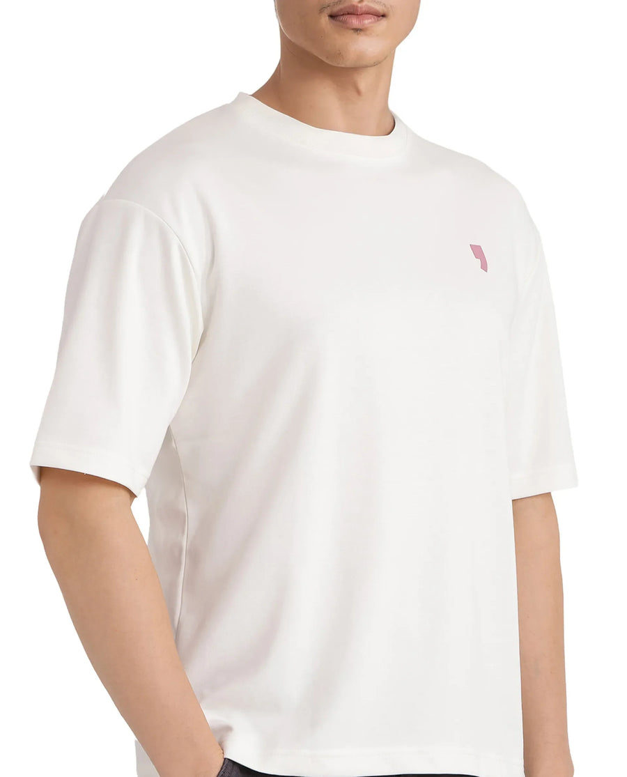 Rare Rabbit Men's Hol Off White Cotton Graphic Print Boxy Fit Half Sleeve Crew Neck T-Shirt
