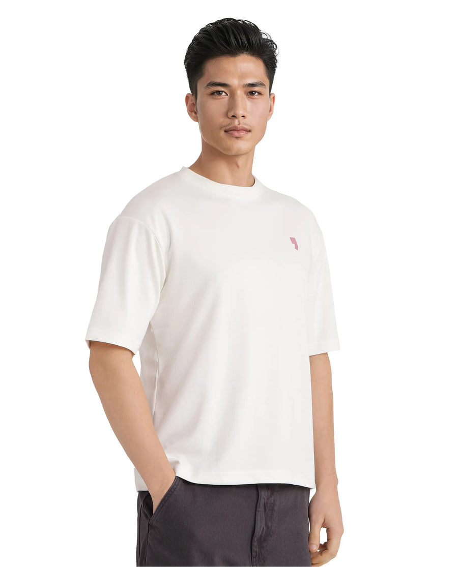 Rare Rabbit Men's Hol Off White Cotton Graphic Print Boxy Fit Half Sleeve Crew Neck T-Shirt