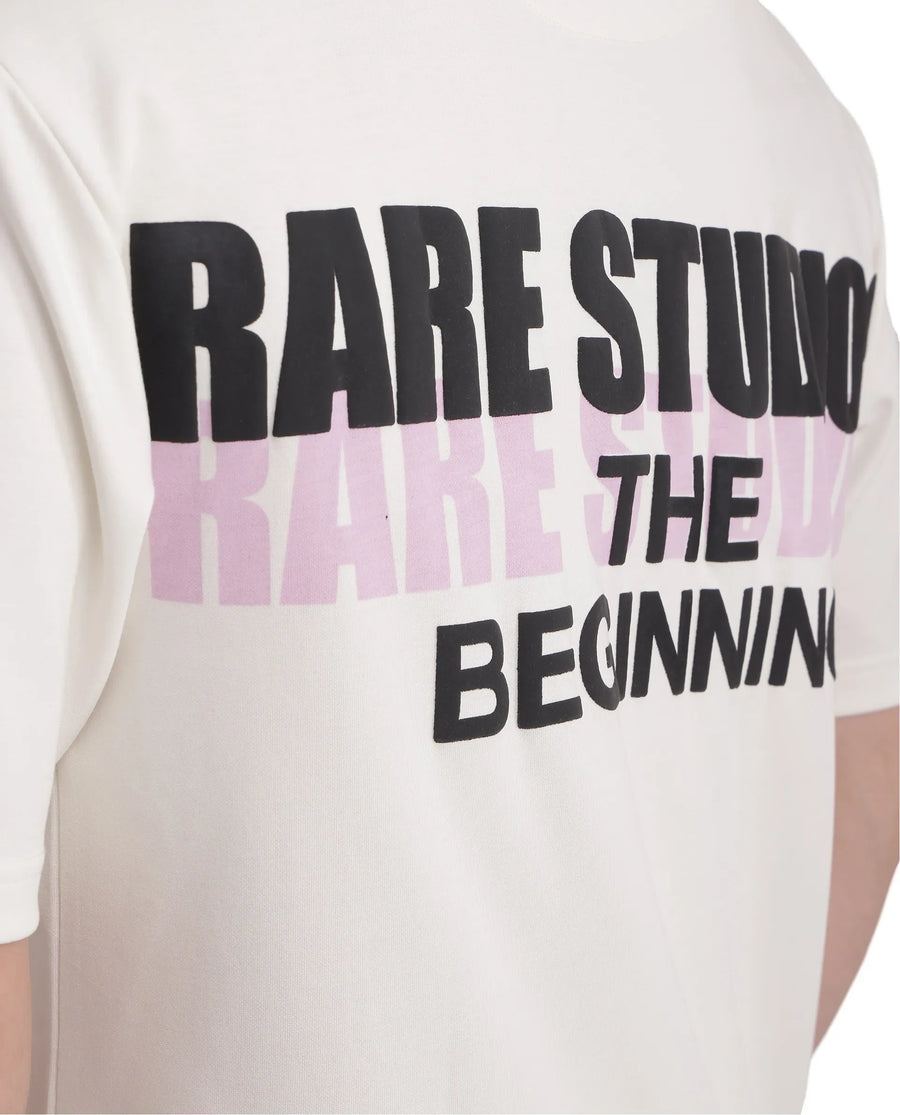 Rare Rabbit Men's Hol Off White Cotton Graphic Print Boxy Fit Half Sleeve Crew Neck T-Shirt