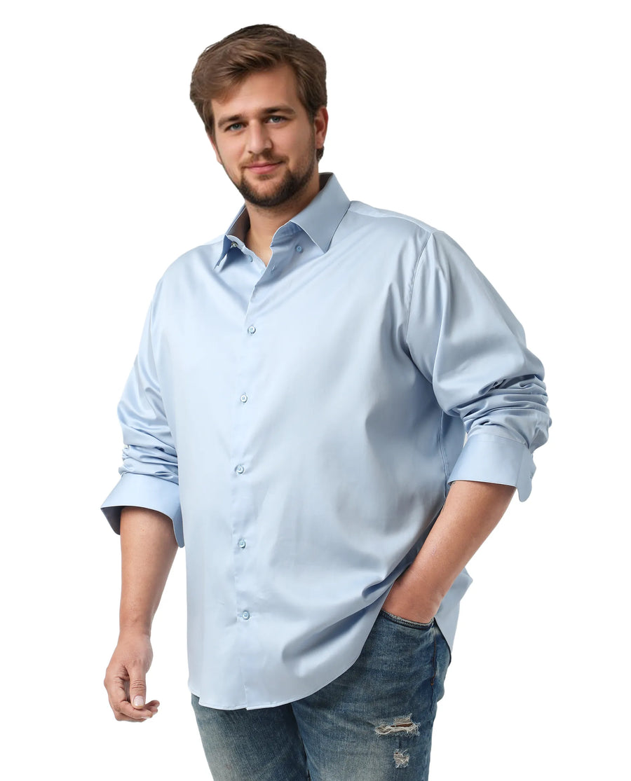 Rare Rabbit Men's Hols Big Light Blue Cotton Fabric Full Sleeves Collared Neck Button Closure Plain Shirt