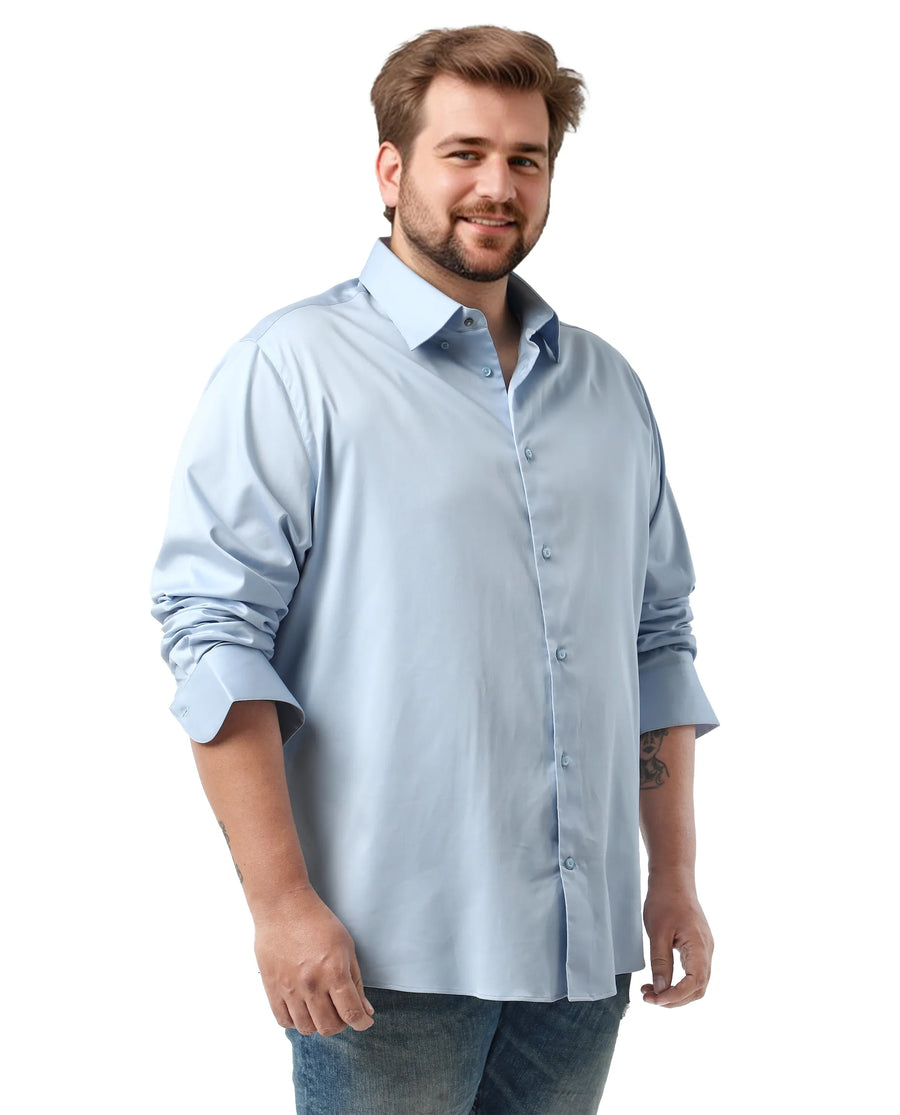 Rare Rabbit Men's Hols Big Light Blue Cotton Fabric Full Sleeves Collared Neck Button Closure Plain Shirt