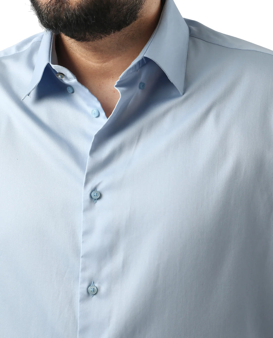Rare Rabbit Men's Hols Big Light Blue Cotton Fabric Full Sleeves Collared Neck Button Closure Plain Shirt