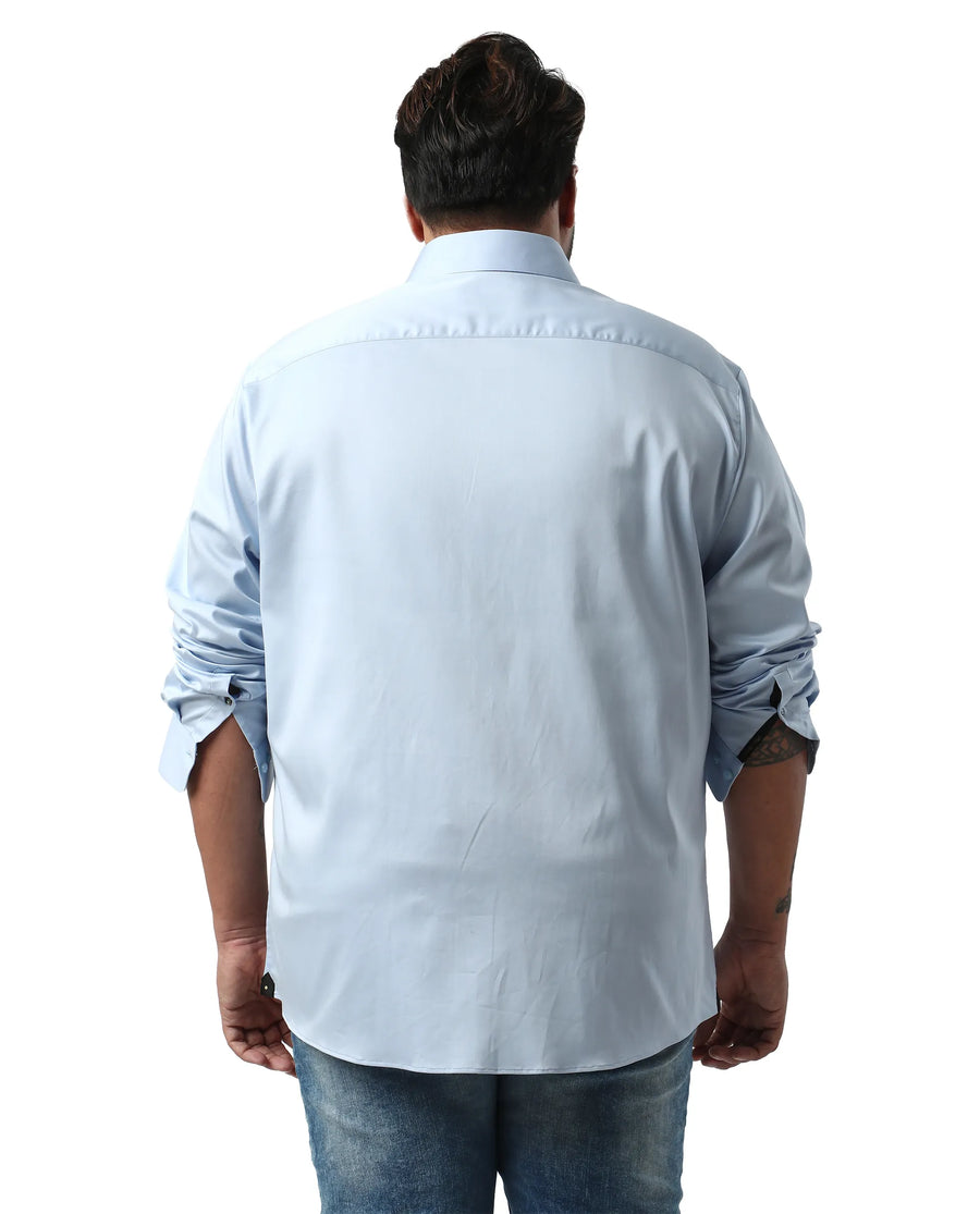 Rare Rabbit Men's Hols Big Light Blue Cotton Fabric Full Sleeves Collared Neck Button Closure Plain Shirt