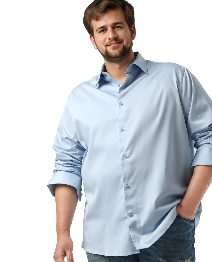 Rare Rabbit Men's Hols Big Light Blue Cotton Fabric Full Sleeves Collared Neck Button Closure Plain Shirt