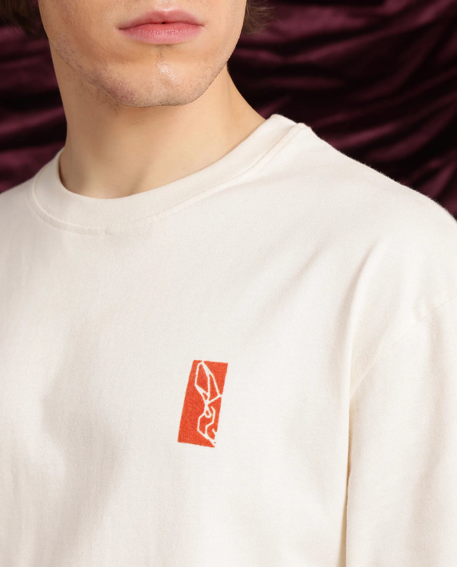 Rare Rabbit Men's Hord Off White Cotton Graphic Print Oversized Fit Half Sleeve Crew Neck T-Shirt