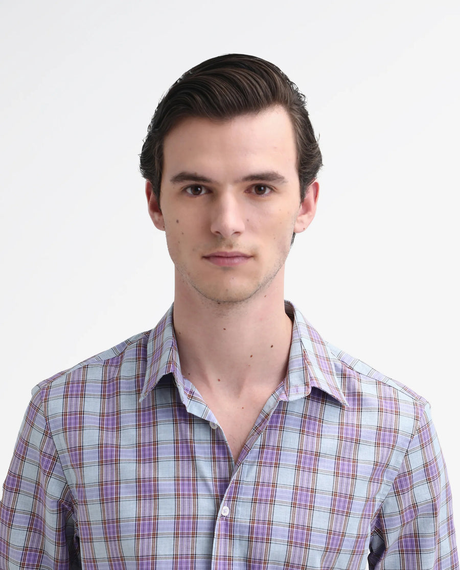 Rare Rabbit Men's Horf-25 Pastel Purple Cotton Checked Print Regular Fit Full Sleeve Collared Shirt