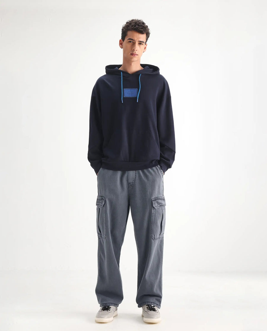 Rare Rabbit Men's Hork Blue Cotton Plain Baggy Fit Jeans