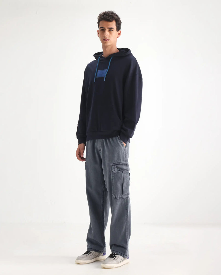 Rare Rabbit Men's Hork Blue Cotton Plain Baggy Fit Jeans