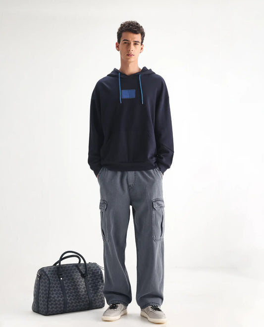 Rare Rabbit Men's Hork Blue Cotton Plain Baggy Fit Jeans