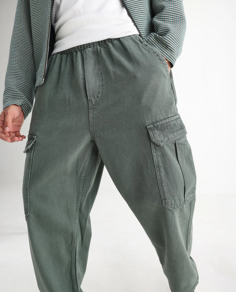 Rare Rabbit Men's Hork Green Cotton Plain Baggy Fit Jeans