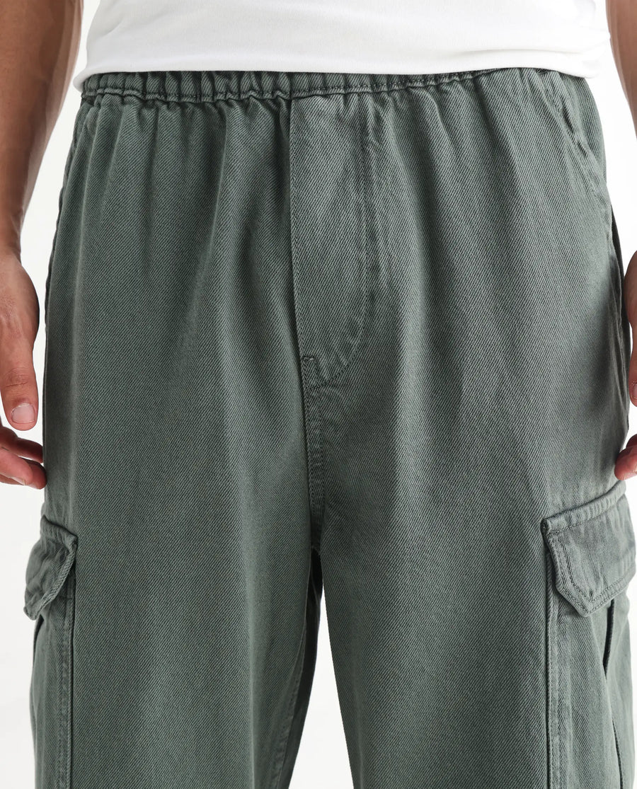 Rare Rabbit Men's Hork Green Cotton Plain Baggy Fit Jeans