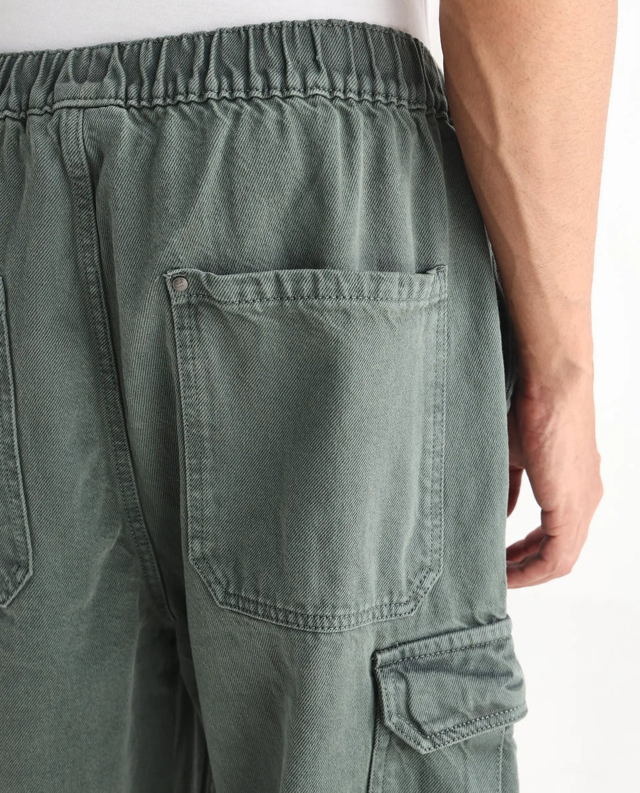 Rare Rabbit Men's Hork Green Cotton Plain Baggy Fit Jeans