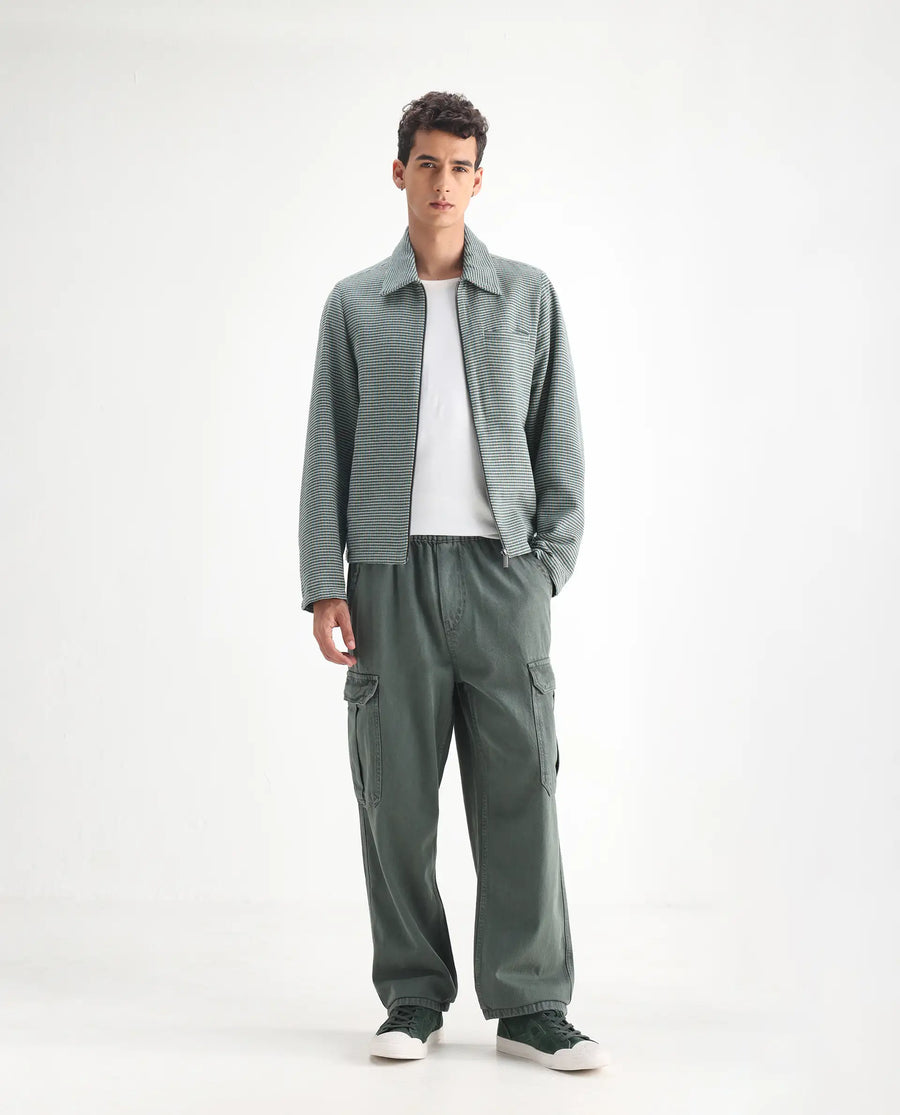 Rare Rabbit Men's Hork Green Cotton Plain Baggy Fit Jeans