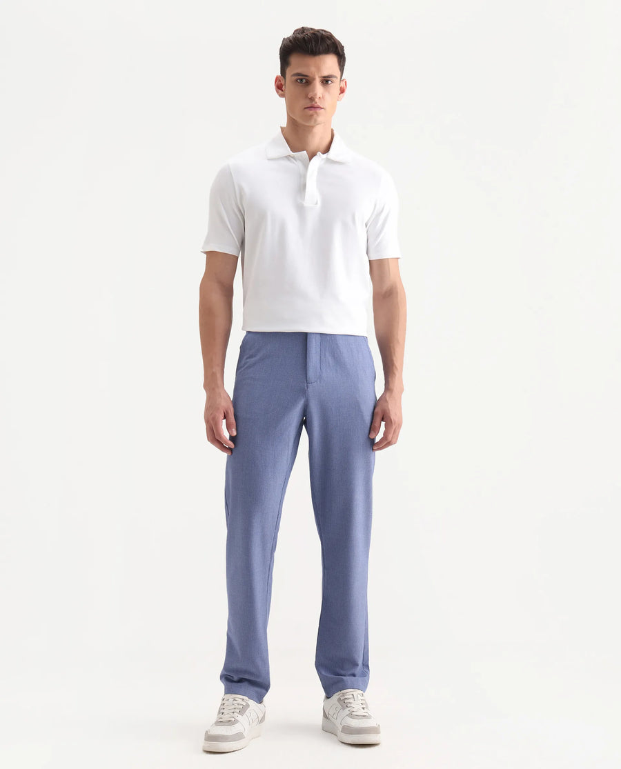 Rare Rabbit Men's Horon Blue Polyester Blend Plain Baggy Fit Trouser