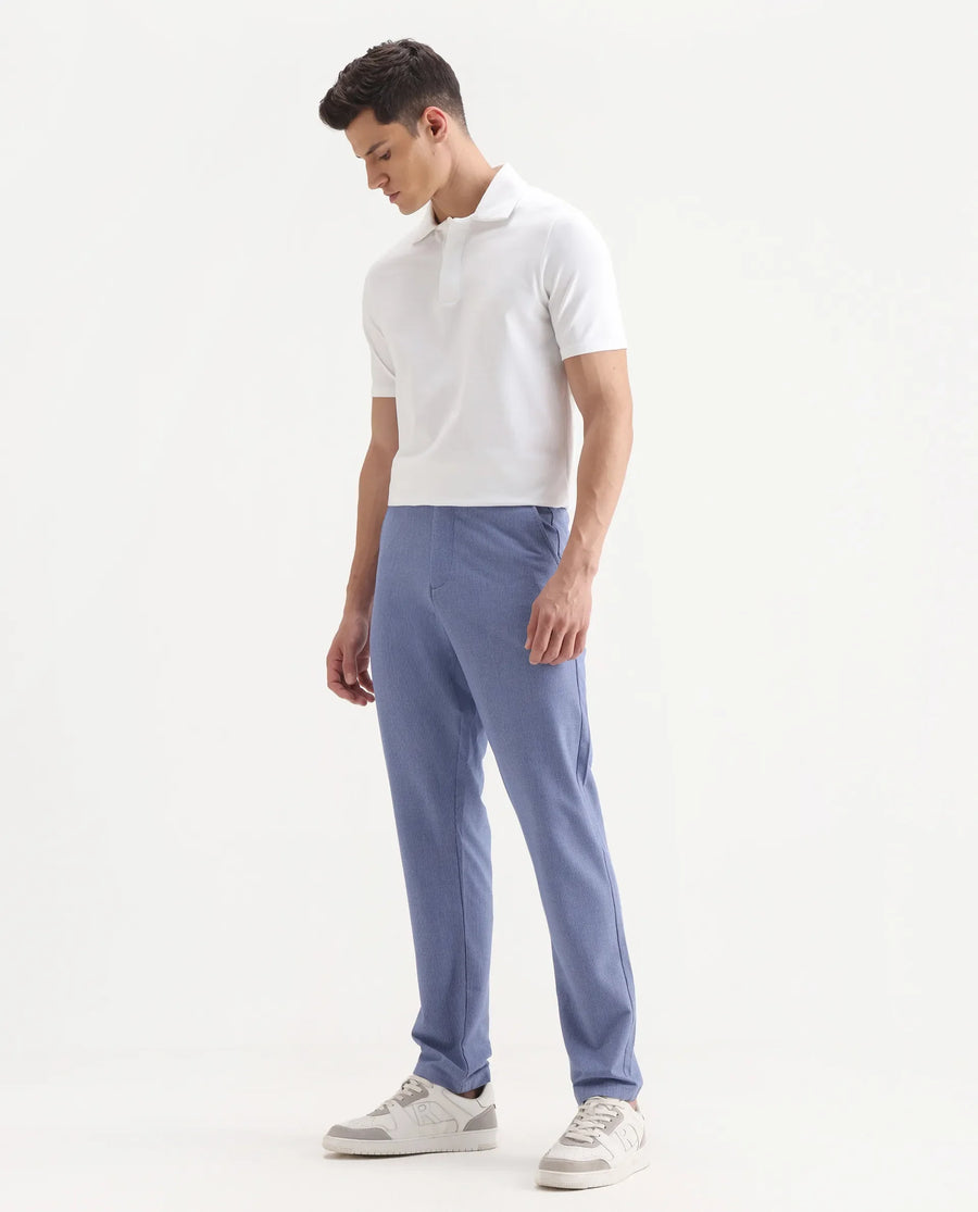 Rare Rabbit Men's Horon Blue Polyester Blend Plain Baggy Fit Trouser