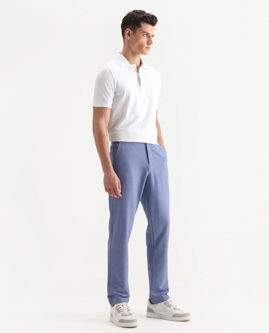 Rare Rabbit Men's Horon Blue Polyester Blend Plain Baggy Fit Trouser