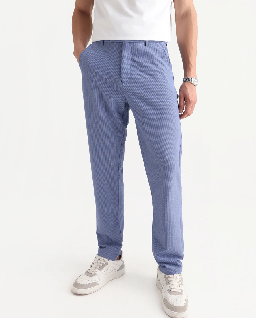 Rare Rabbit Men's Horon Blue Polyester Blend Plain Baggy Fit Trouser
