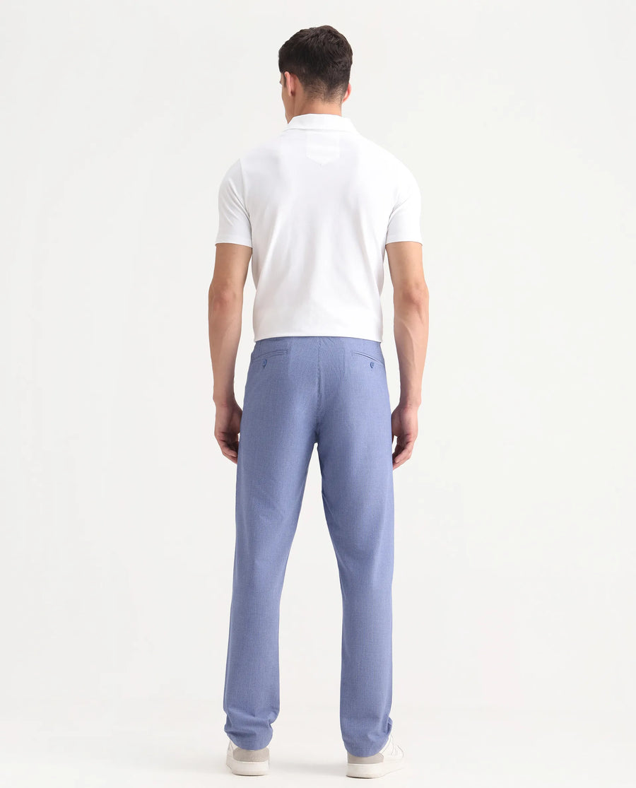 Rare Rabbit Men's Horon Blue Polyester Blend Plain Baggy Fit Trouser