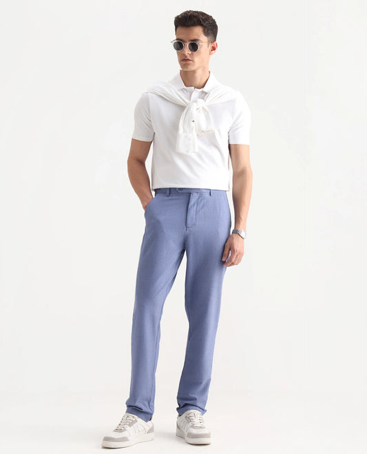 Rare Rabbit Men's Horon Blue Polyester Blend Plain Baggy Fit Trouser