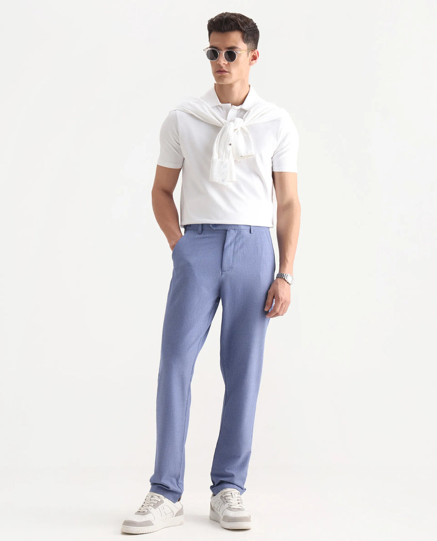 Rare Rabbit Men's Horon Blue Polyester Blend Plain Baggy Fit Trouser