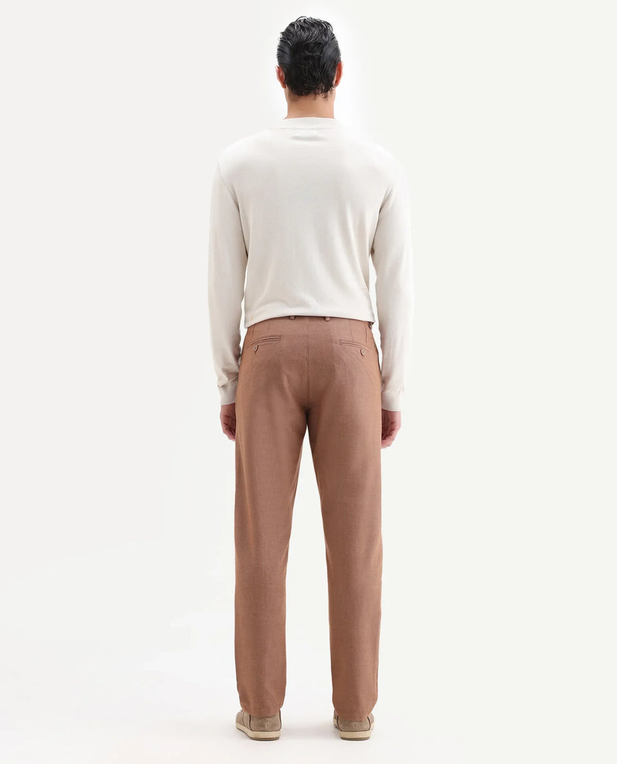 Rare Rabbit Men's Horon Rust Polyester Blend Plain Baggy Fit Trouser