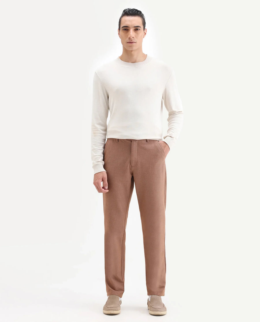 Rare Rabbit Men's Horon Rust Polyester Blend Plain Baggy Fit Trouser