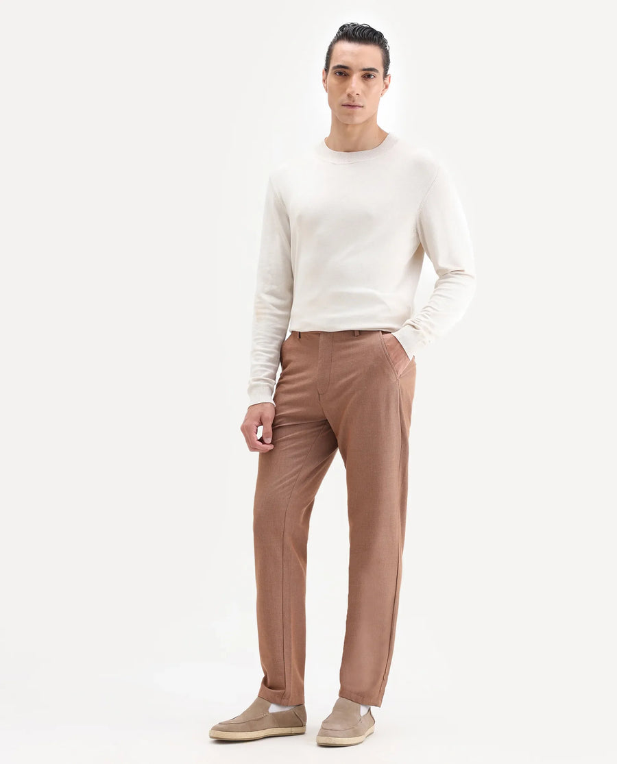 Rare Rabbit Men's Horon Rust Polyester Blend Plain Baggy Fit Trouser