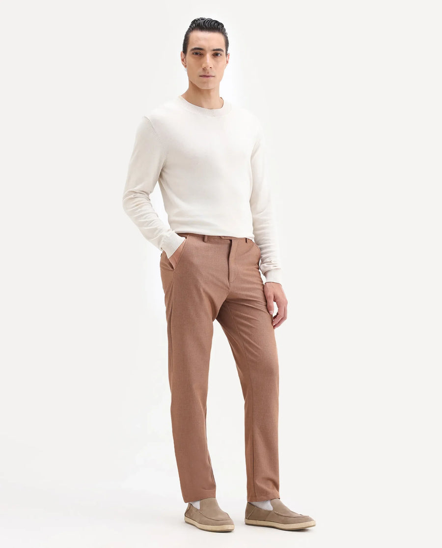 Rare Rabbit Men's Horon Rust Polyester Blend Plain Baggy Fit Trouser