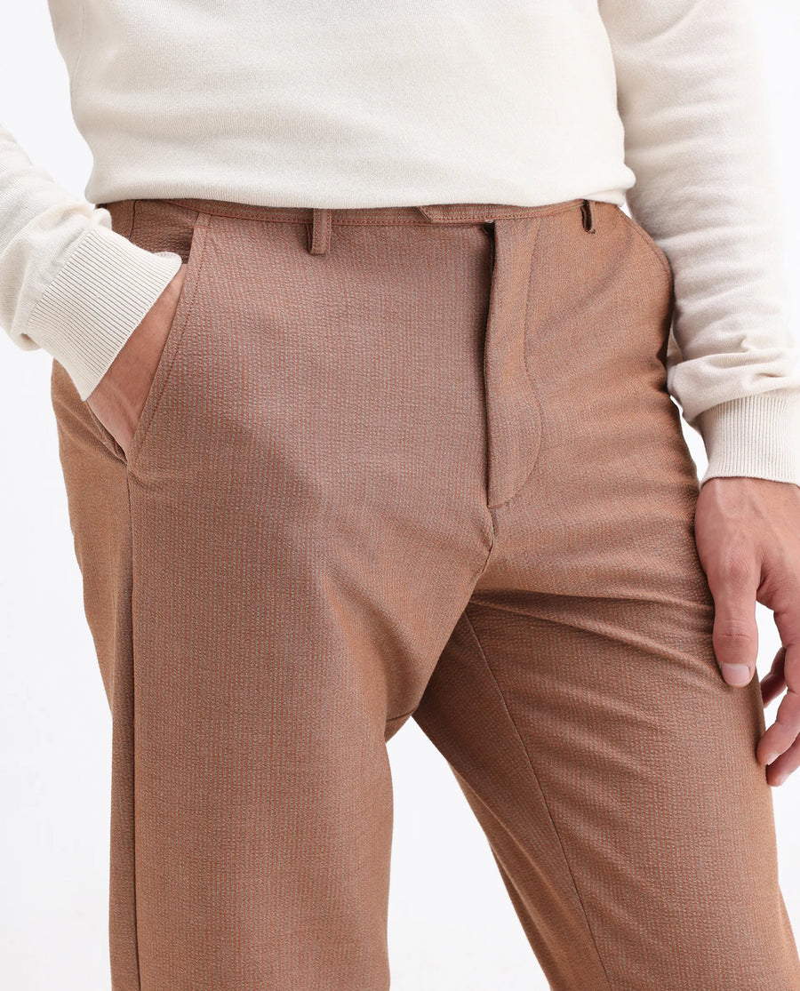 Rare Rabbit Men's Horon Rust Polyester Blend Plain Baggy Fit Trouser